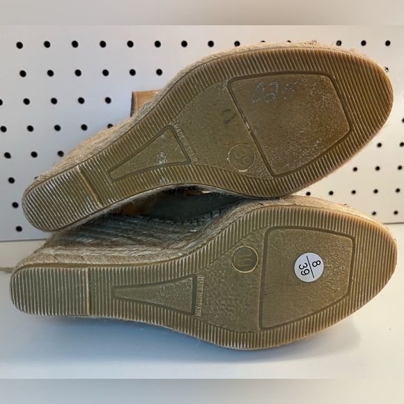 Fabiolas Tan Lace Up Cut Out Wedge Leather Espadrille Sandals - Picture 15 of 16